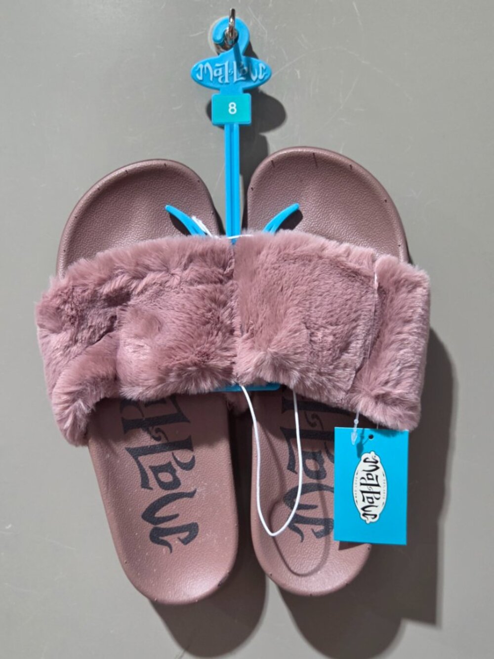 Mad Love Phoebe Pink Soft Faux Rabbit Fur Top Strap Slide Sandals -- Size 8